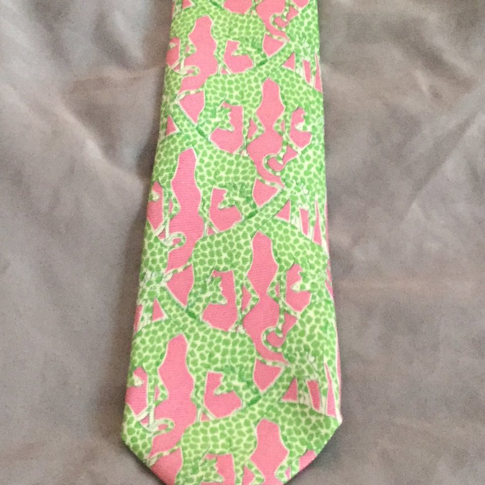 Lily Pulitzer 100% Silk Hand-Made Pink & Green Tie